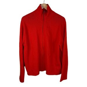 Polo Ralph Lauren Full Zip Sweater Mens LG Red 100% Lambswool Mock Neck Cardigan